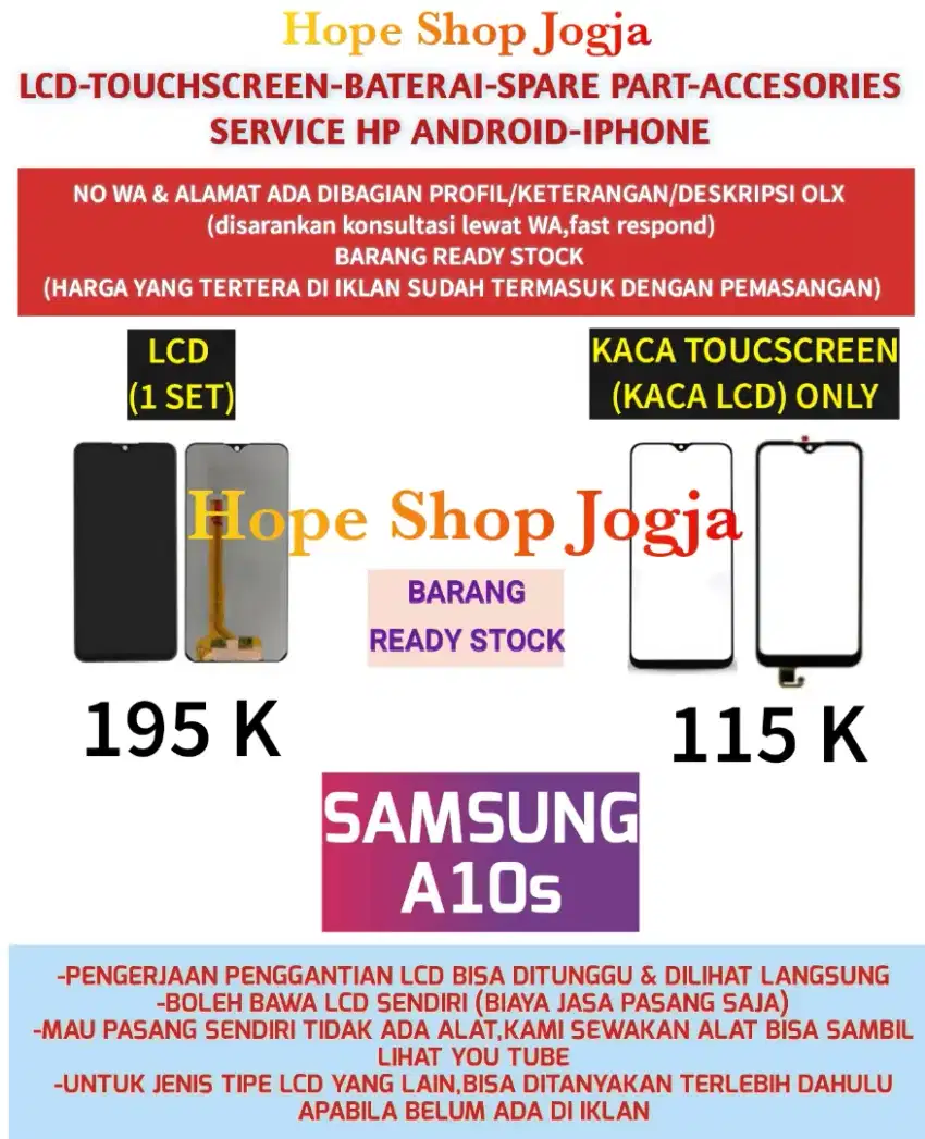 Service HP-Ganti Touchscreen-Baterai/LCD Samsung A10s