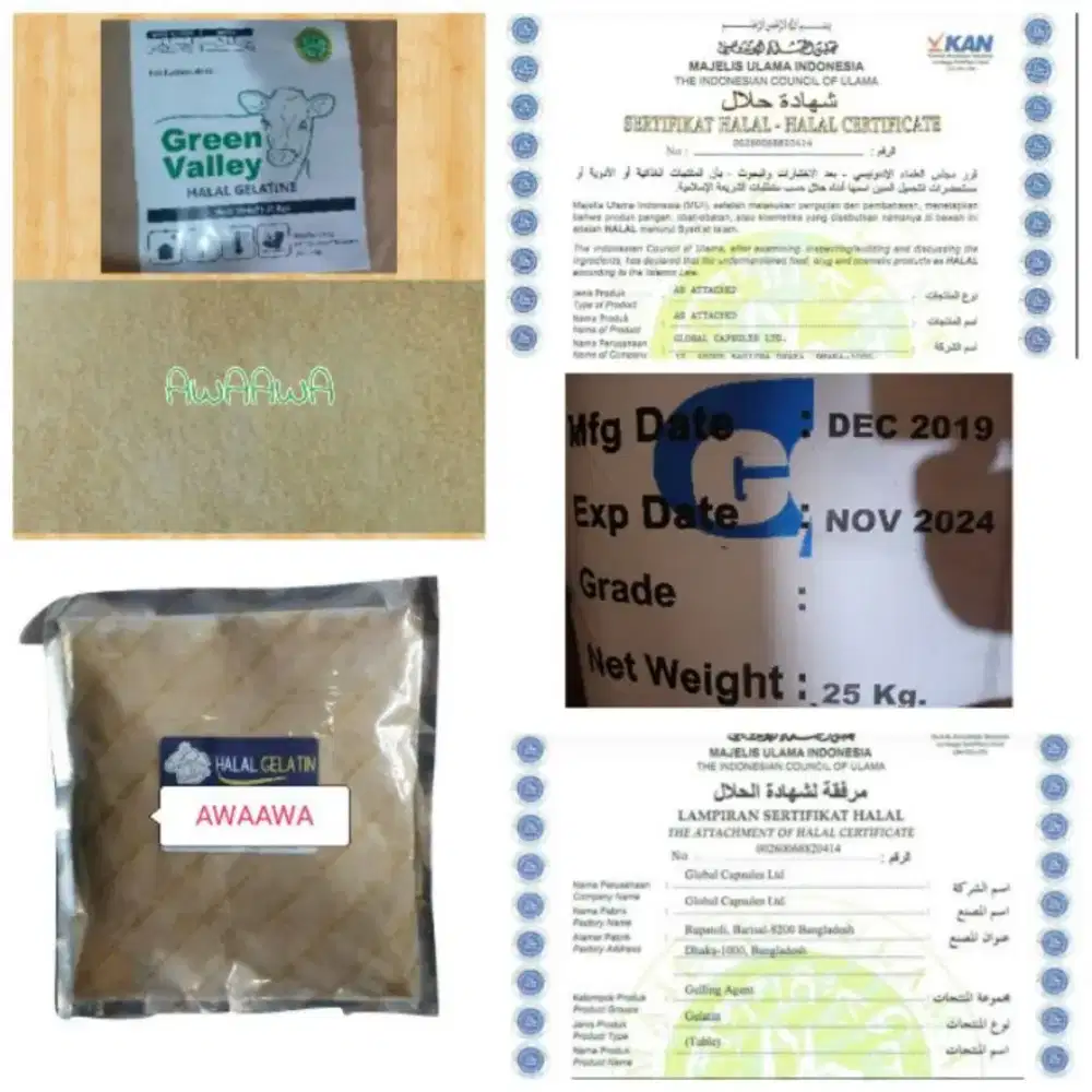 25kg Gelatin sapi halal MUI global capsule gelatine bubuk serbuk