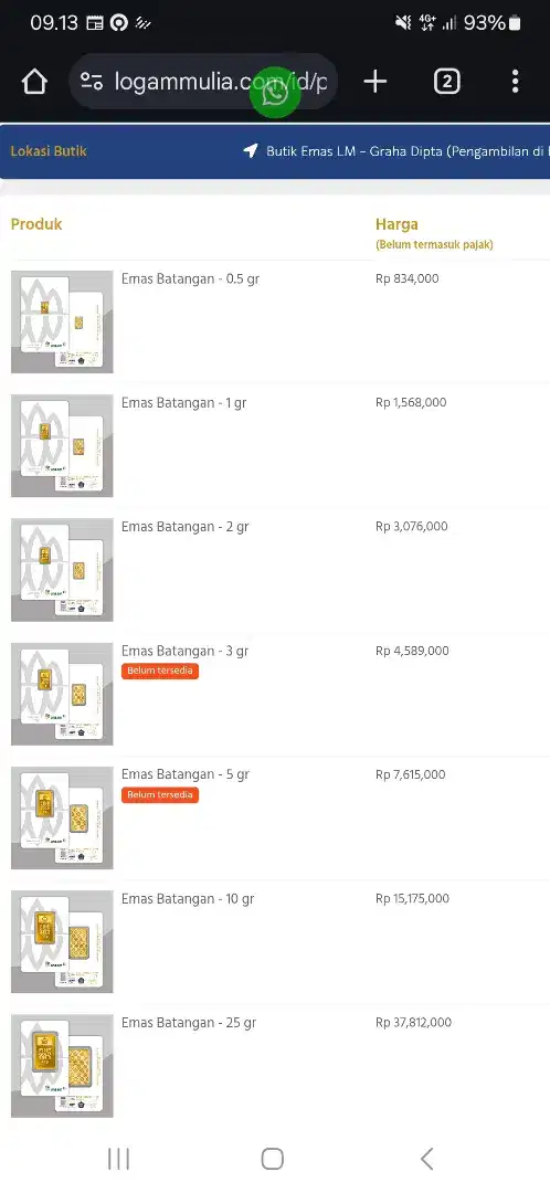 Emas antam dibawah harga antam 5 gram dan 2 gram