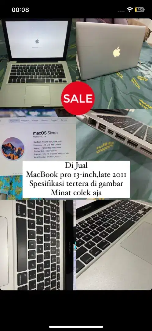 Macbook pro 13inch late 2011 (Jual Cepet)