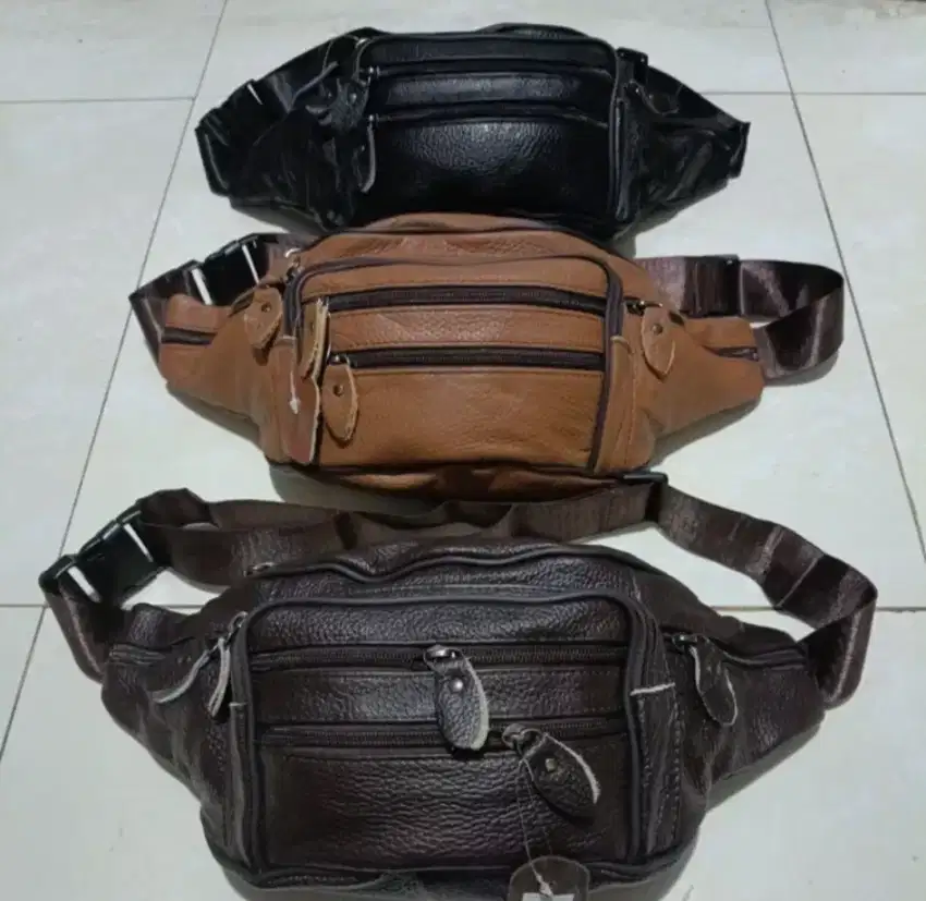 WAISTBAG KULIT ASLI Slempang dan bahu untuk Pria, 7 Retsleting