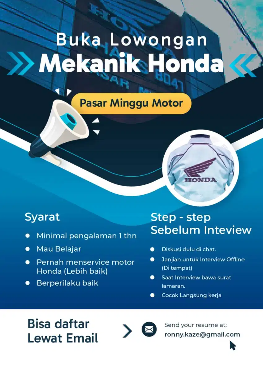 Buka Lowongan Mekanik Motor Honda