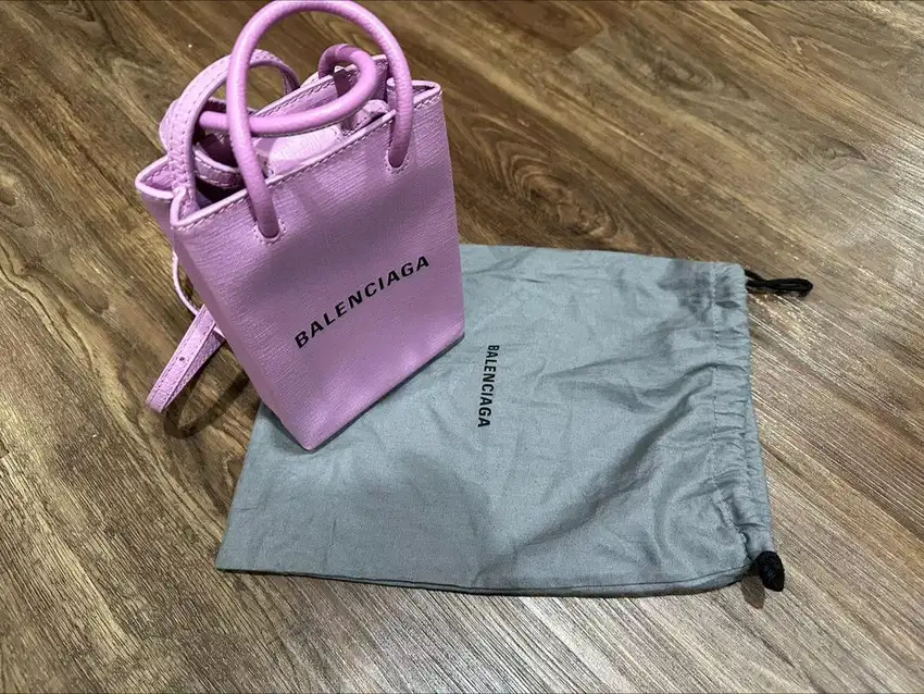 Balenciaga Logo Shopping Phone Holder Mini Pink