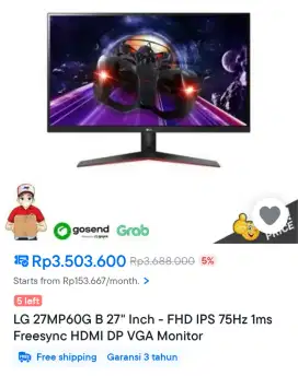 Monitor LED LG 27inch Gaming, mulus 99%