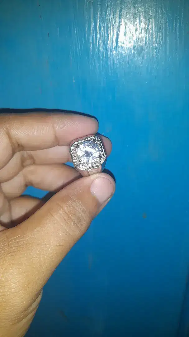 Cincin permata Diamond mossainite ring perak mikroseting size 8