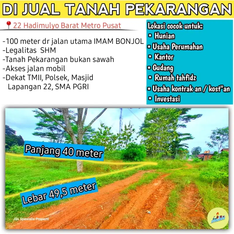 PEKARANGAN  Luas 1.980m² harga 550 rb/m di 22 Metro Pusat