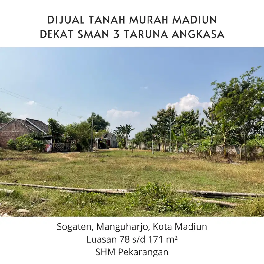 Jual Tanah Murah Madiun Srikaton, Dekat SMAN 3 Taruna Angkasa