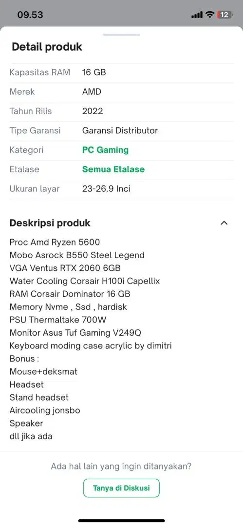 Jual PC gaming editing murah