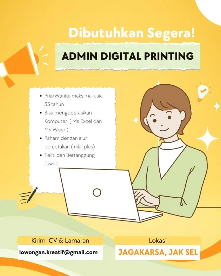 Dibutuhkan ADMIN DIGITAL PRINTING