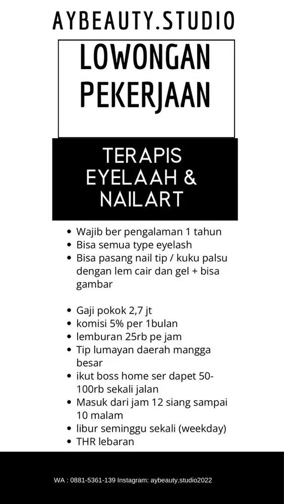 Lowongan terapis eyelash & nailart