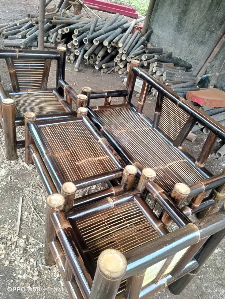 Jual kursi dan bale bambu hitam  cod bayar di tempat