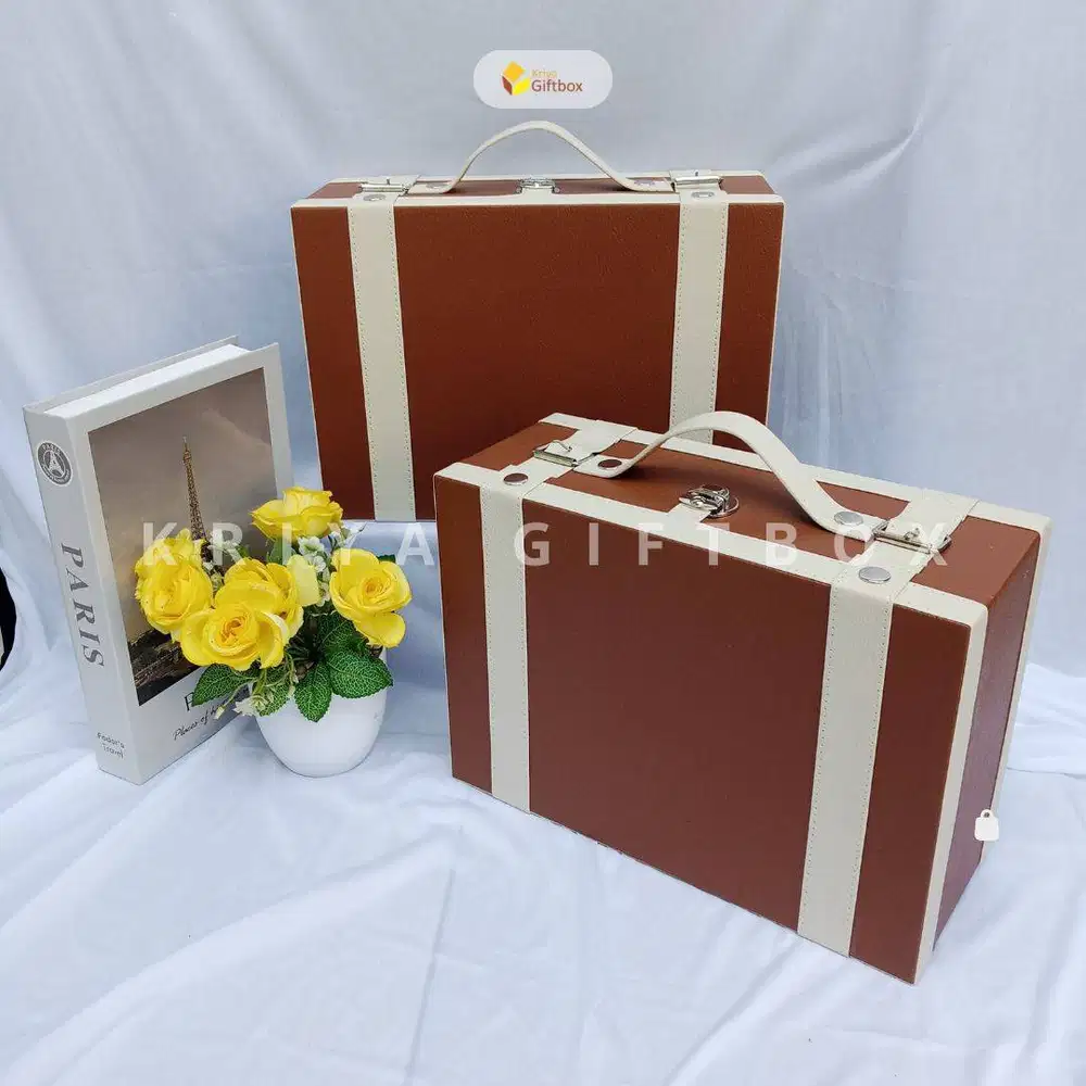 Box Hampers Model Koper Kotak Bahan Kulit Sintetis Warna Coklat