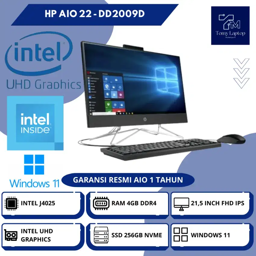 HP AIO 22 INTEL J4025 INTEL UHD RAM 4GB DDR4 SSD 256GB NVME 21,5INCH