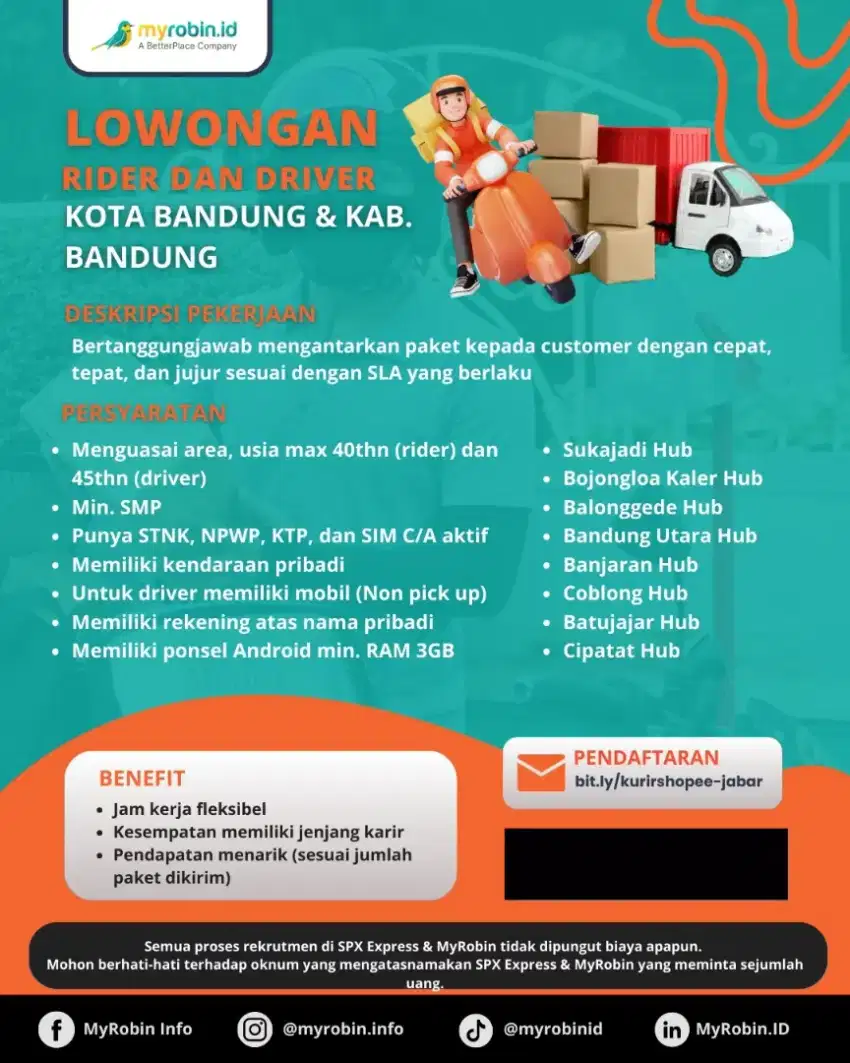 Loker kurir spx express area kota bandung , kota Cimahi, bandung barat