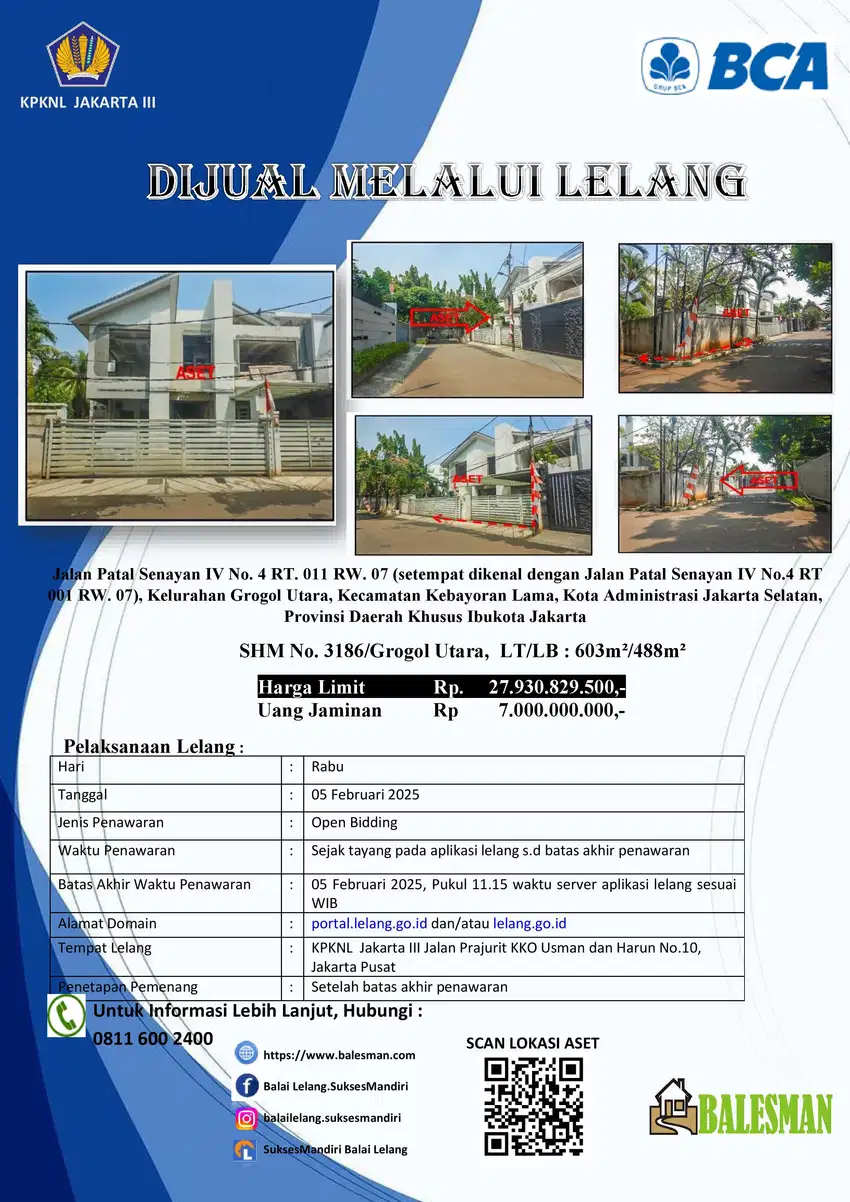 DIJUAL RUMAH MELALUI LELANG WILAYAH JAKARTA SELATAN!