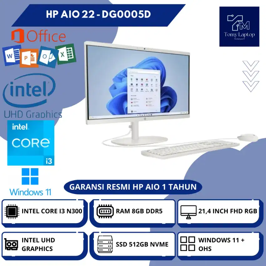 HP AIO 22 INTEL CORE I3-N300 INTEL UHD RAM 8GB DDR5 SSD 512GB 21,4INCH