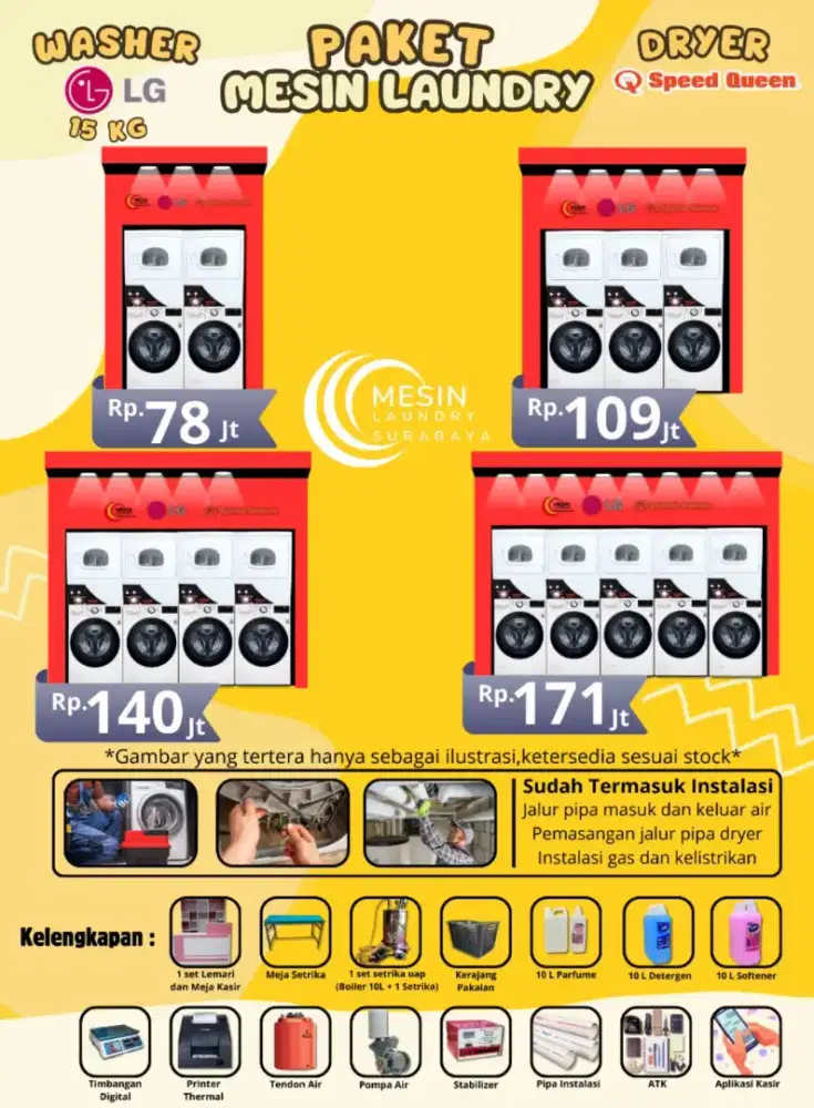 Paket usaha laundry kiloan Konvensional LG 15 kg dan Speedqueen