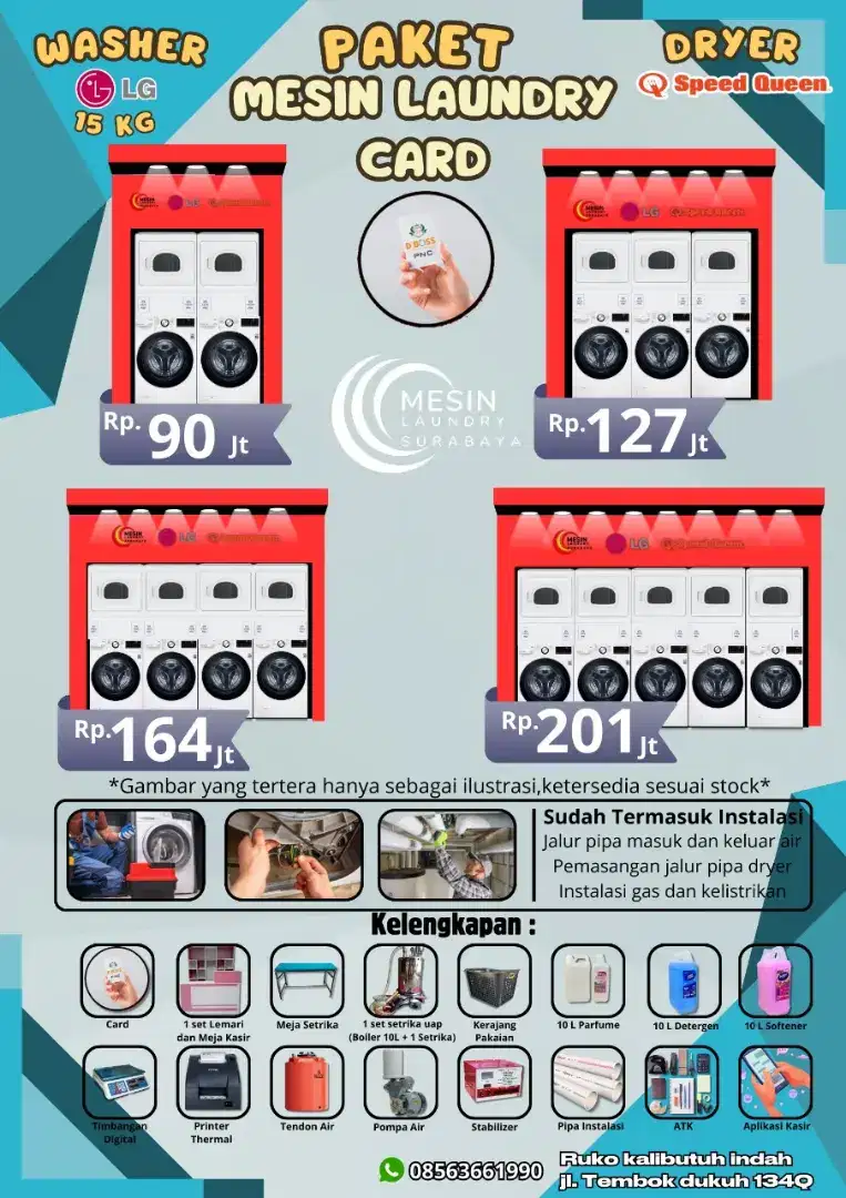 Paket usaha laundry card sistem 2 LG 15 kg dan Speedqueen