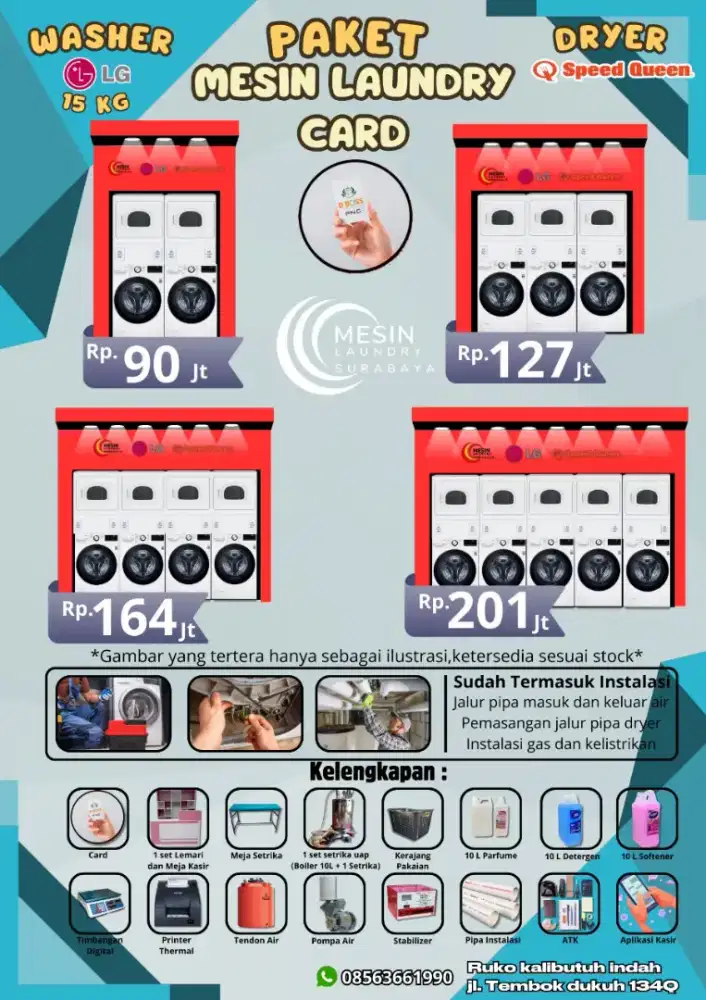 Paket usaha laundry card sistem 3 LG 15 kg dan Speedqueen