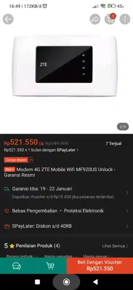 Sale Modem wifi portable Zte mf920 All operator jaringan 4g