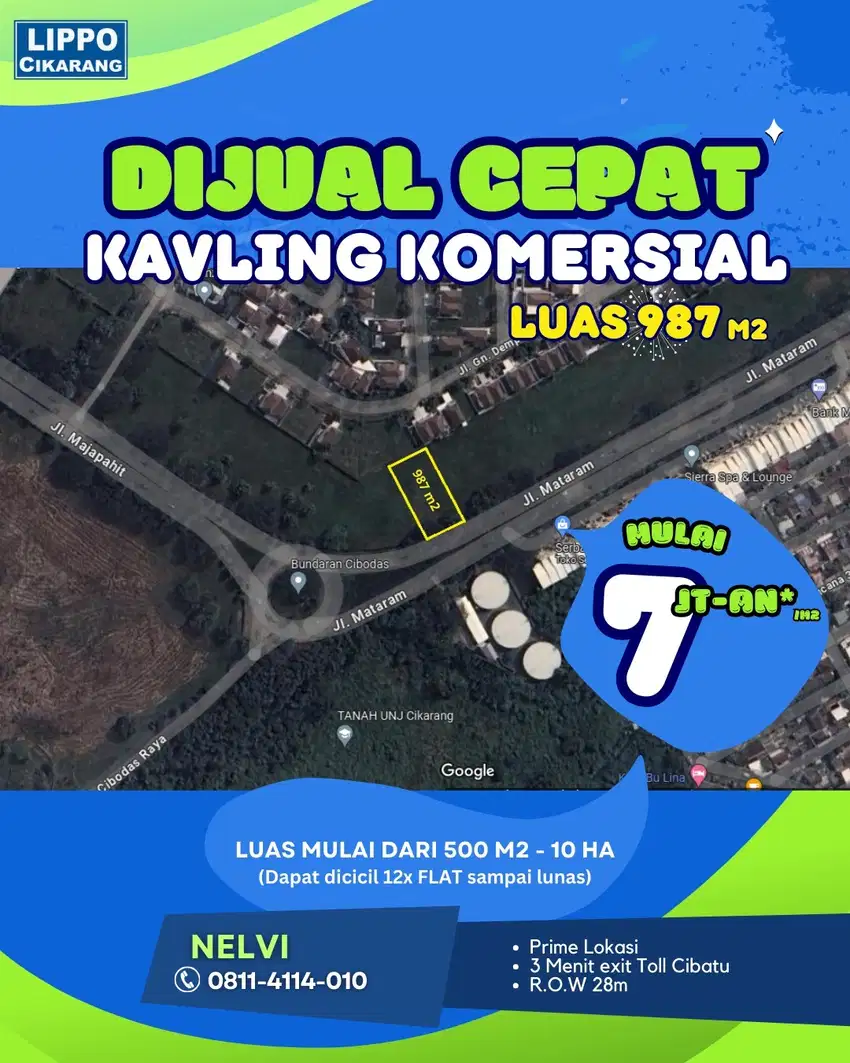 Tanah Murah Untuk Supermarket,Cafe,Resto dan Klinik di Lippo Cikarang