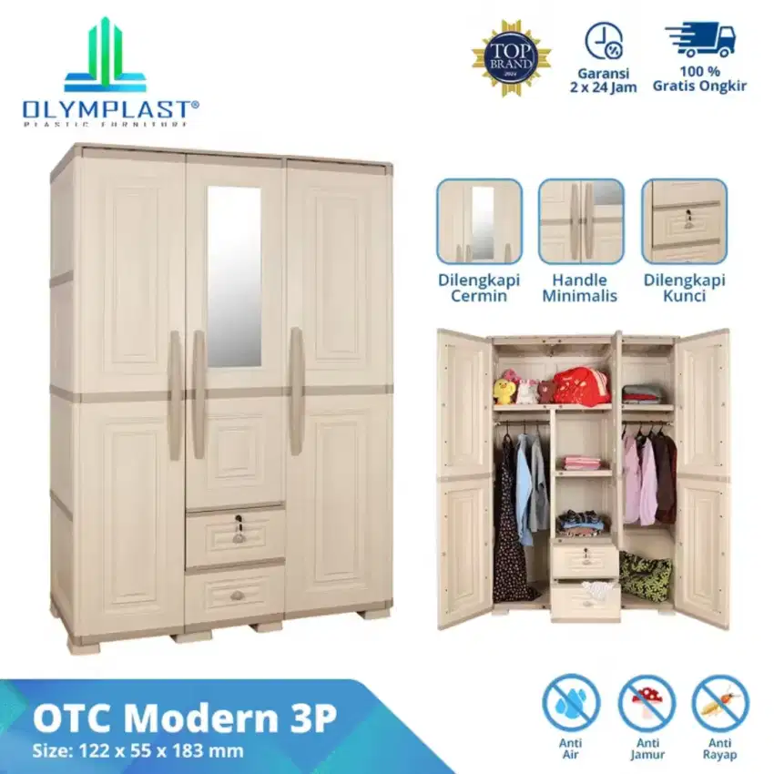 LEMARI PAKAIAN PLASTIK 3 PINTU OLYMPLAST MODERN