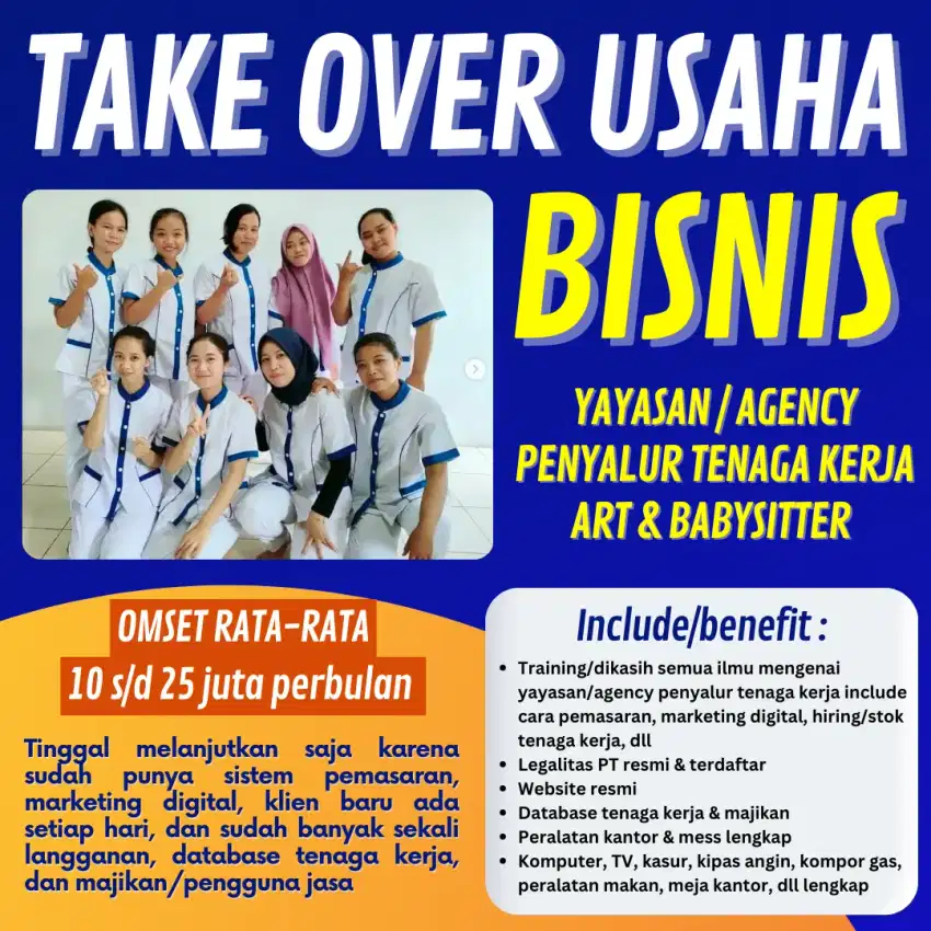 Take over usaha agency yayasan pembantu, babysitter, suster lansia