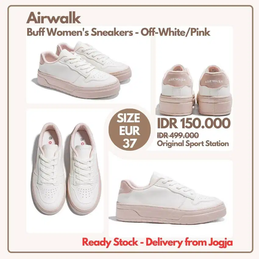 Airwalk Buff Women's Sneakers -Off-White/Pink Size 37 - Sneaker Wanita