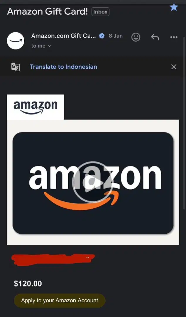 Gift voucher amazon $120