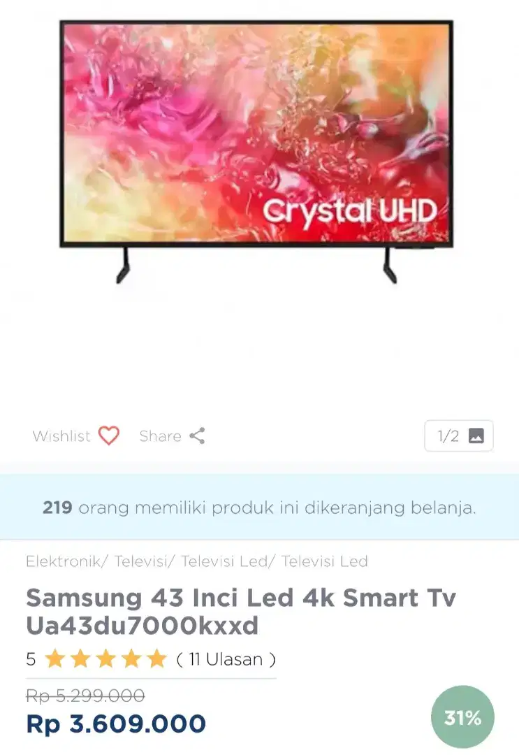 SAMSUNG SMART TV 4K 43 INCI