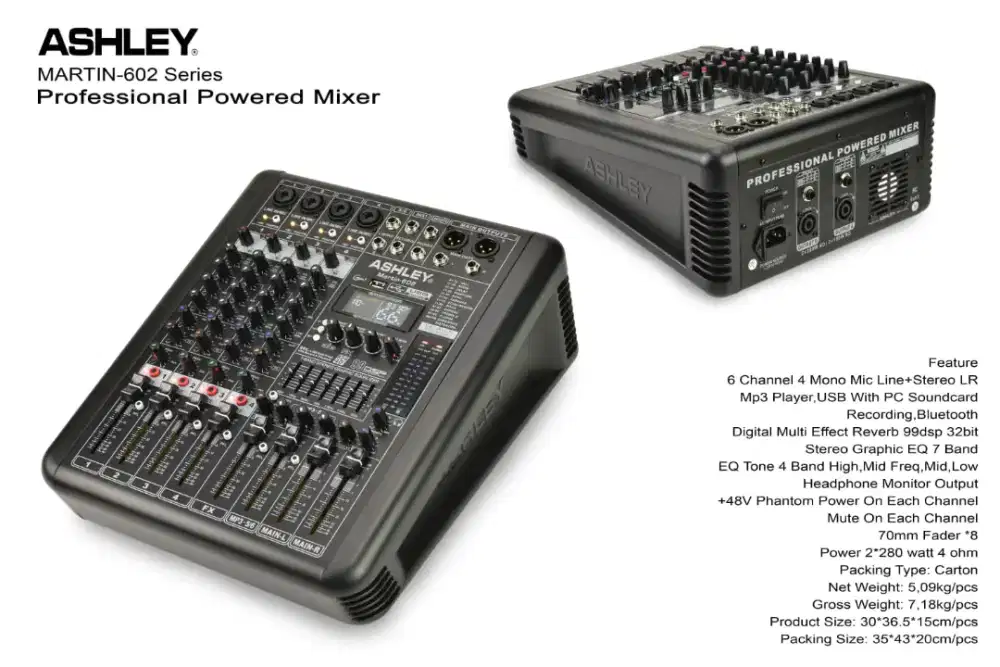 Power Mixer ASHLEY MARTIN-602 (6channel) 2*500watt