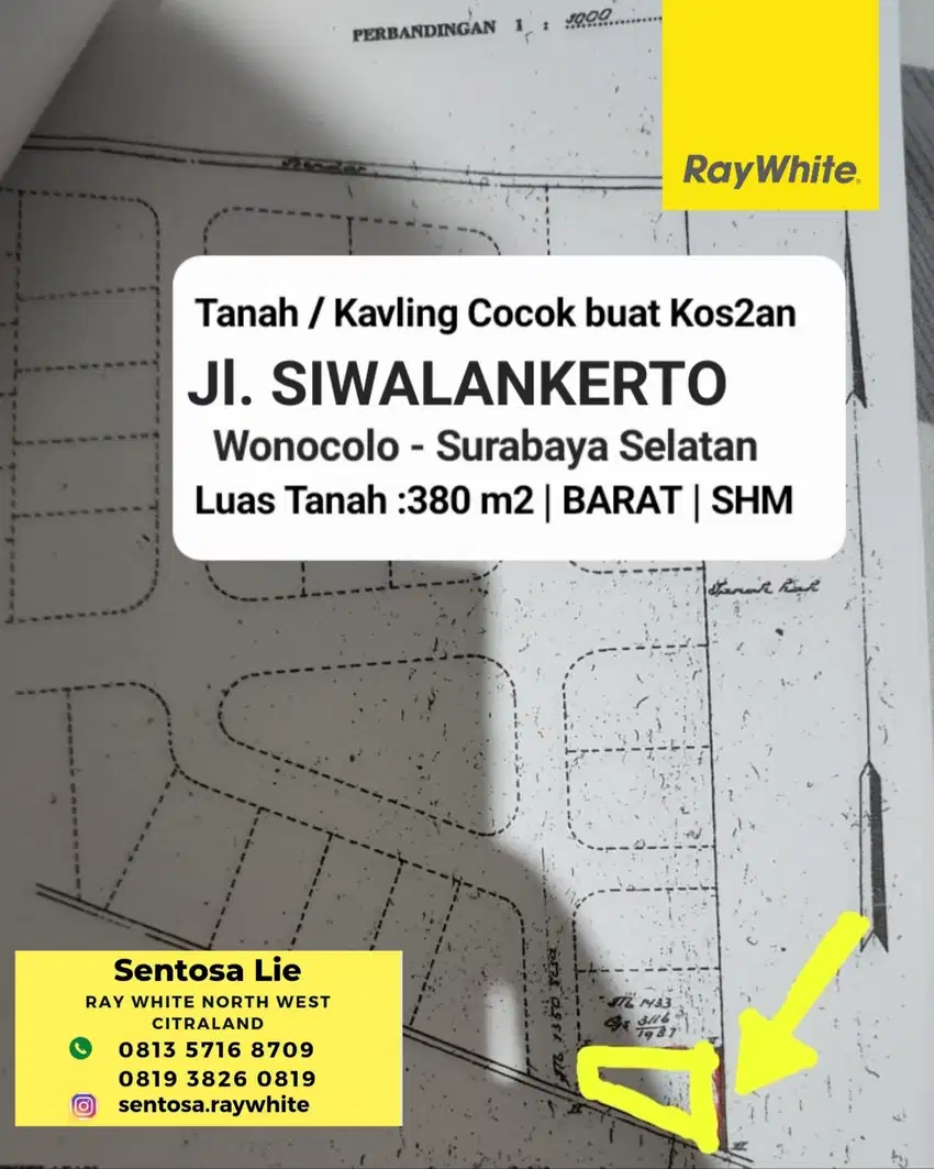 380 m2 Tanah Kavling  Jl. Siwalankerto Surabaya  buat Kos / Usaha