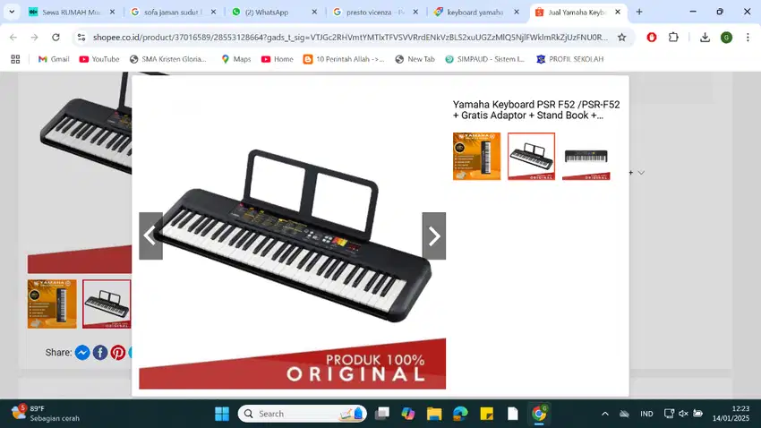 Jual Yamaha Keyboard PSR F52 /PSR-F52 + Gratis Adaptor + Stand Book