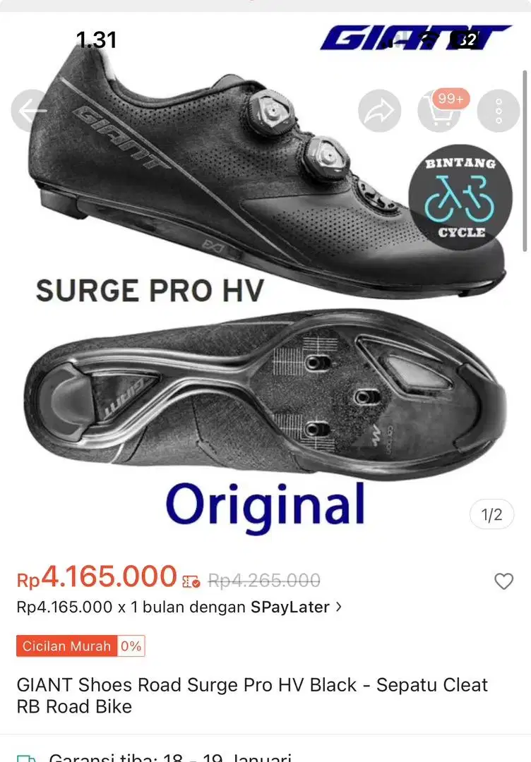 Sepatu Cleat GIANT Surge Pro Black size 44