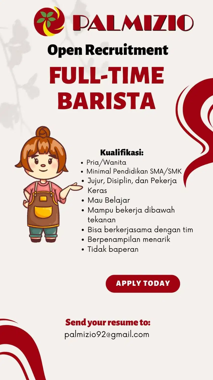 DICARI BARISTA UNTUK DI CILEGON