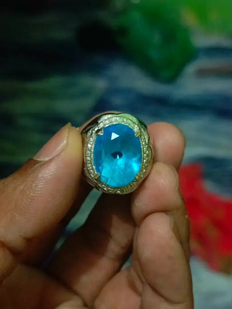 Cincin batu permata blue topaz