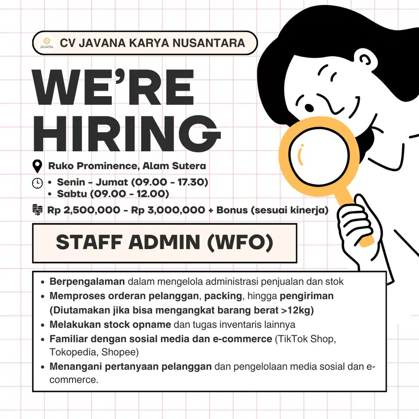 LOWONGAN KERJA STAFF ADMIN ALAM SUTERA