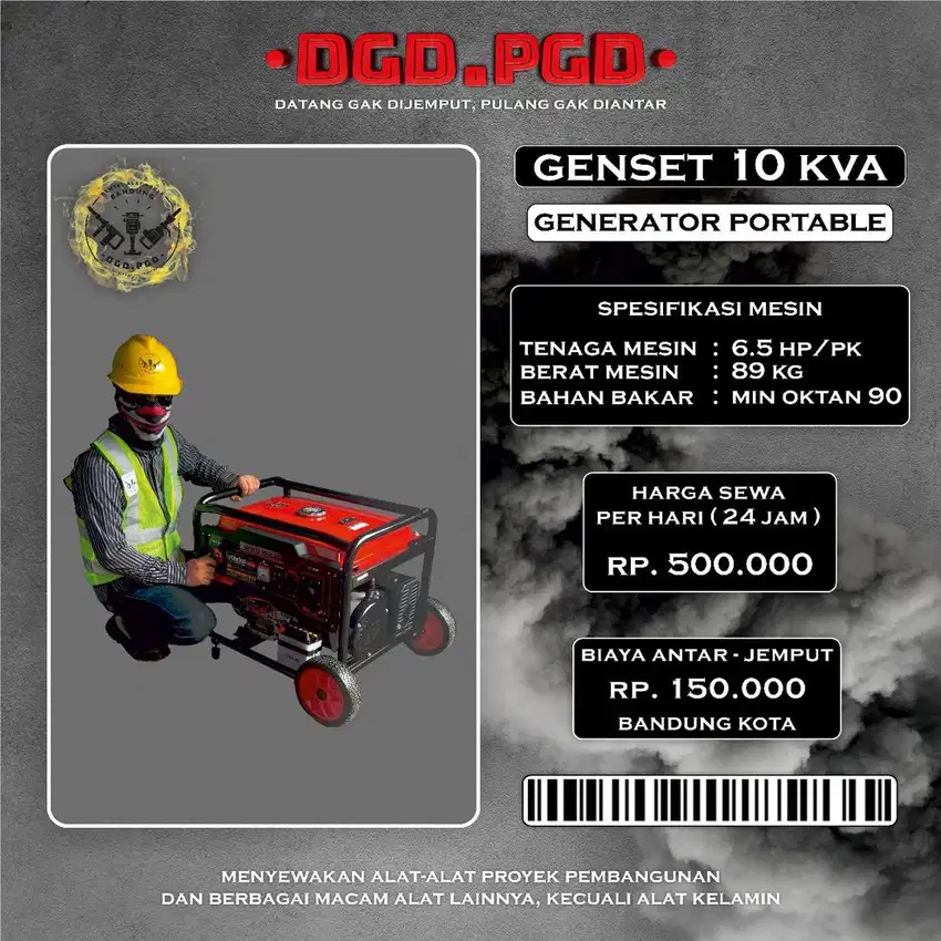 Rental sewa genset 8500 watt 10kva