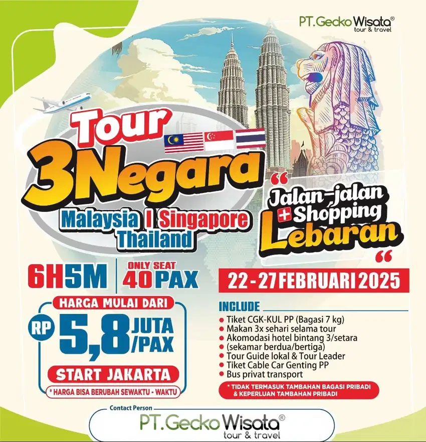 Gecko Wisata Tour 3 Negara Malaysia & Singapore Thailand Murah Jakarta