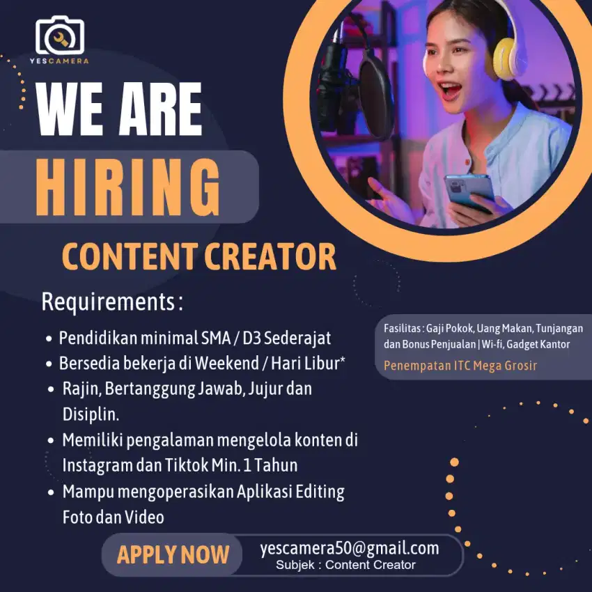 Lowongan Kerja Content Creator Di YES Camera Surabaya