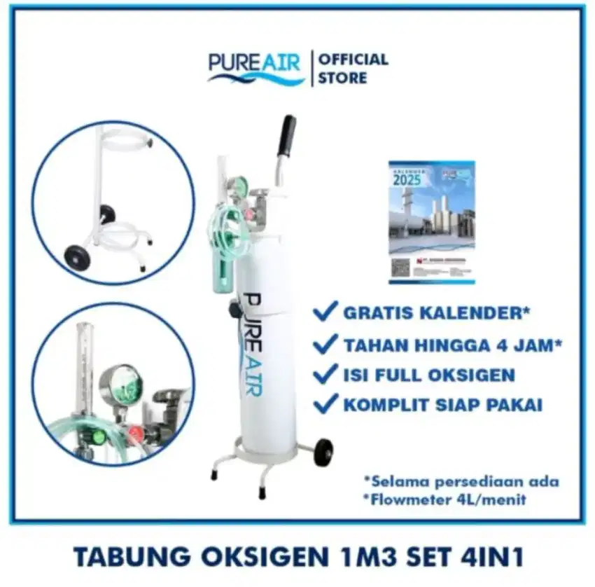 BARU BISA NEGO Pureair Tabung Oksigen 1 M3 Set Komplit 4in1