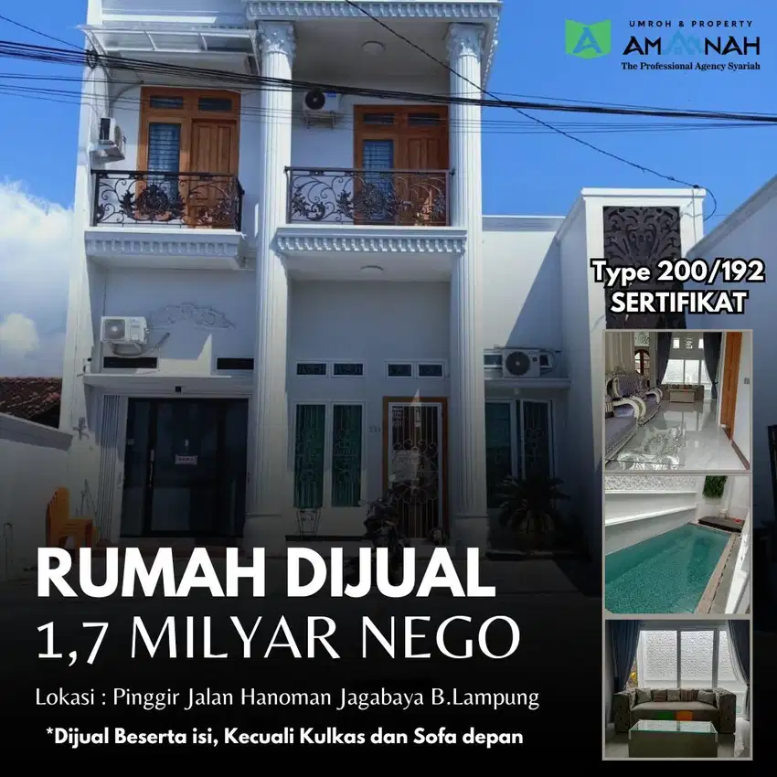 RUMAH PLUS KOLAM RENANG DI JAGABAYA PINGGIR JLN HANOMAN DIJUAL MURAH