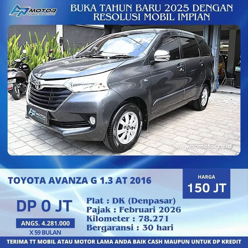 DP 0 RP!! Avanza G 1.3 AT 2016 Plat DK