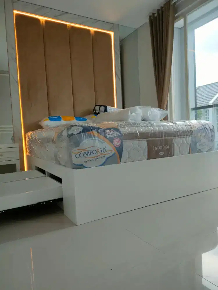 Dipan kamar set laci bawah combinasi backdrop bekled kain