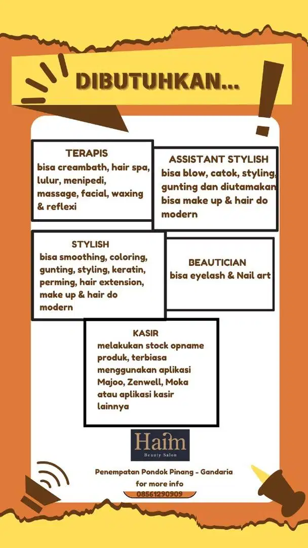 Stylish, Kasir, Terapis & Beautician Salon Kecantikan