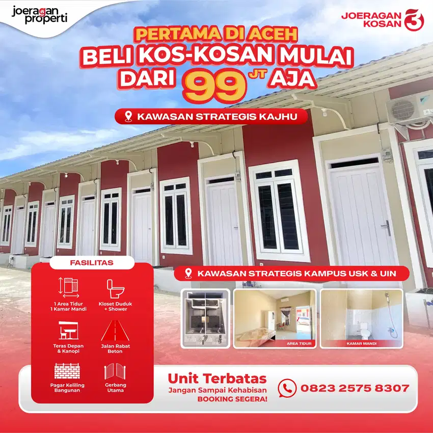 Jual Kos-Kosan Putra Mulai 1 Unit Dekat Gerbang Tol Kajhu Banda Aceh