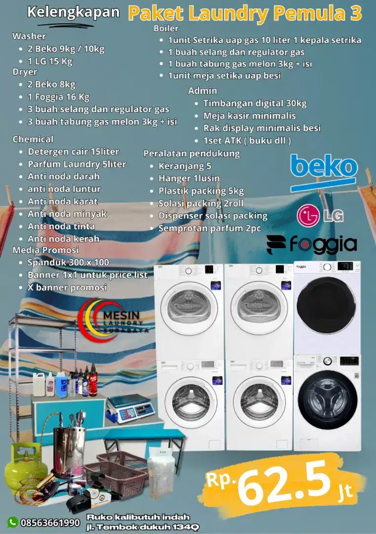 Paket usaha laundry kiloan Konvensional 3 set mesin mix