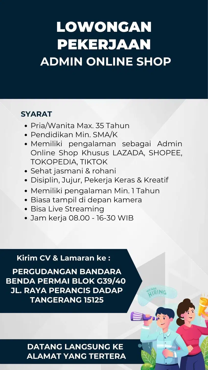 Dicari Admin Purchasing dan Admin Online Shop