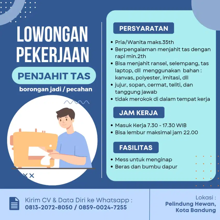 DIBUTUHKAN SEGERA PENJAHIT TAS