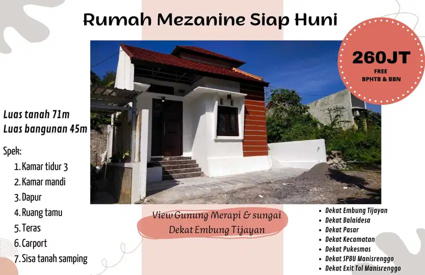 Rumah Mezanine siap huni view Gunung Merapi